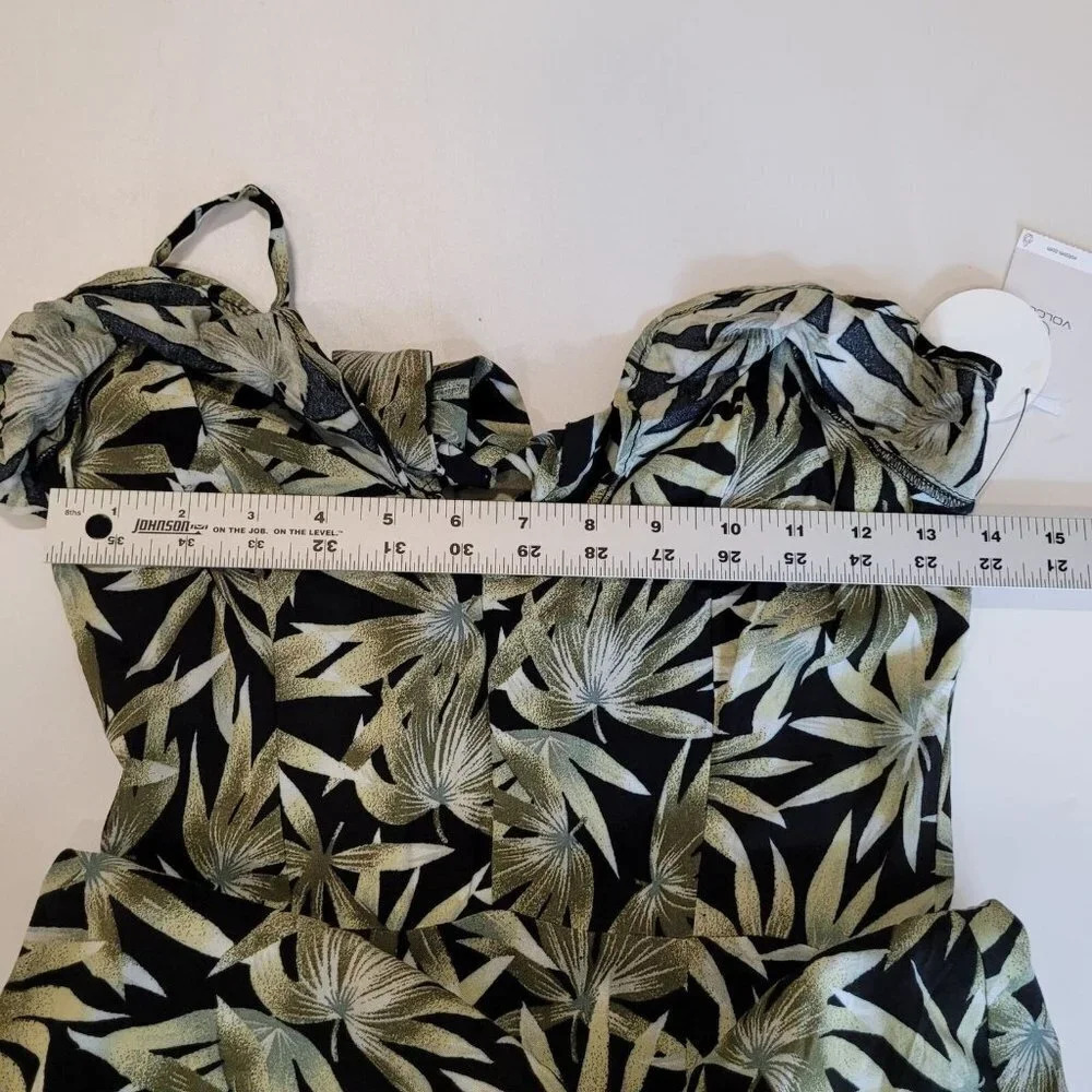 Volcom Coco Maxi Dress Green Black Leaf Print Sleeveless sz XS NWT $70 - Picture 9 of 11